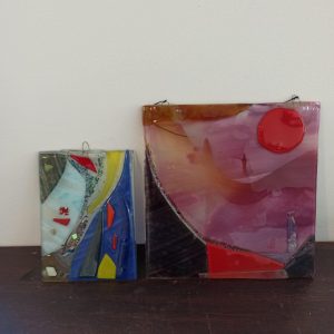 A Pair of Retro Abstract Art Glass. Very Good Condition.
