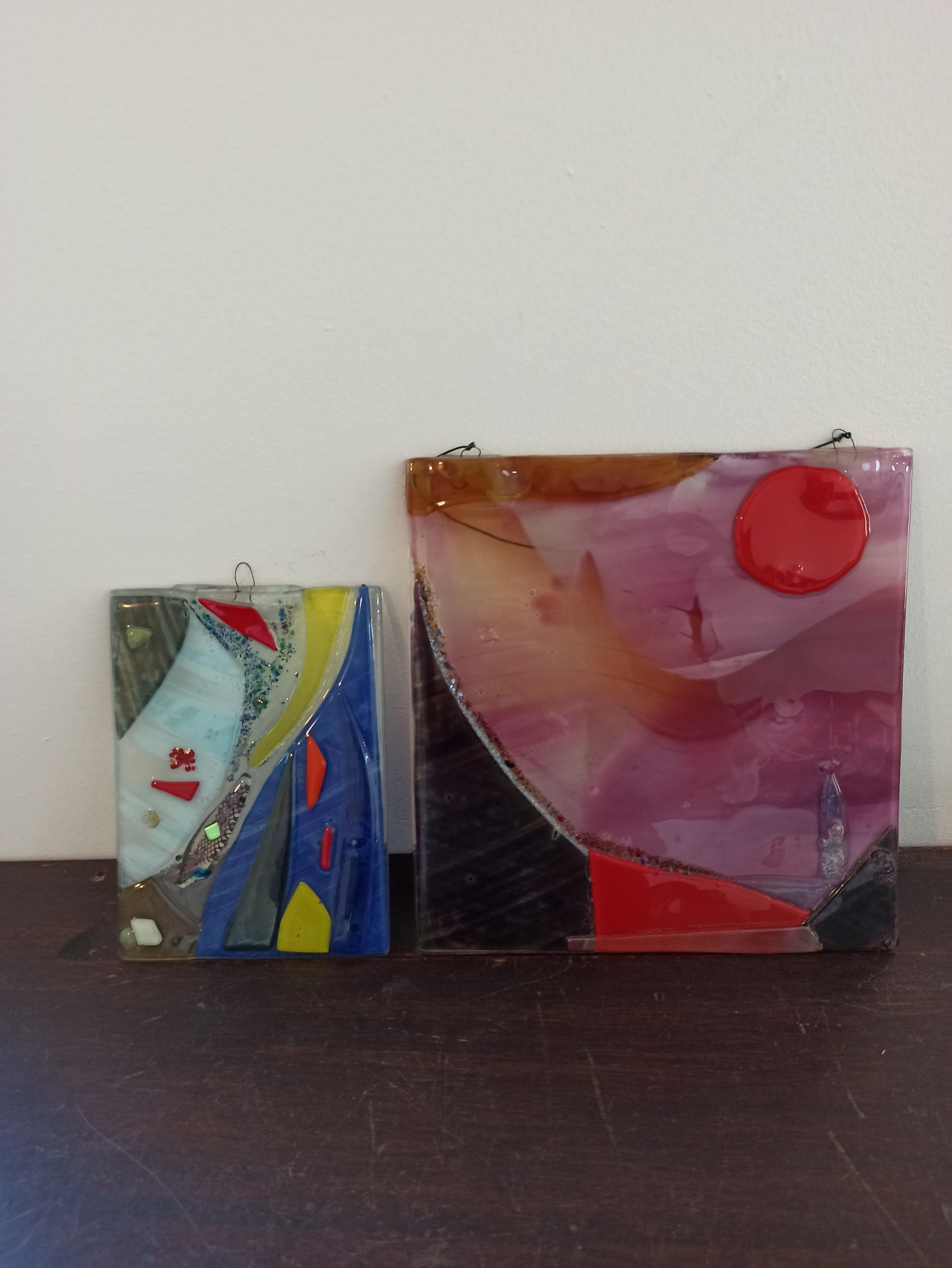 A Pair of Retro Abstract Art Glass. Very Good Condition.
