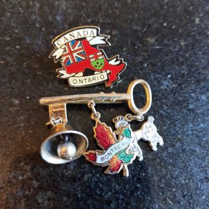 Vintage key Style Brooch With Pendants And Canadian Lapel Pin.