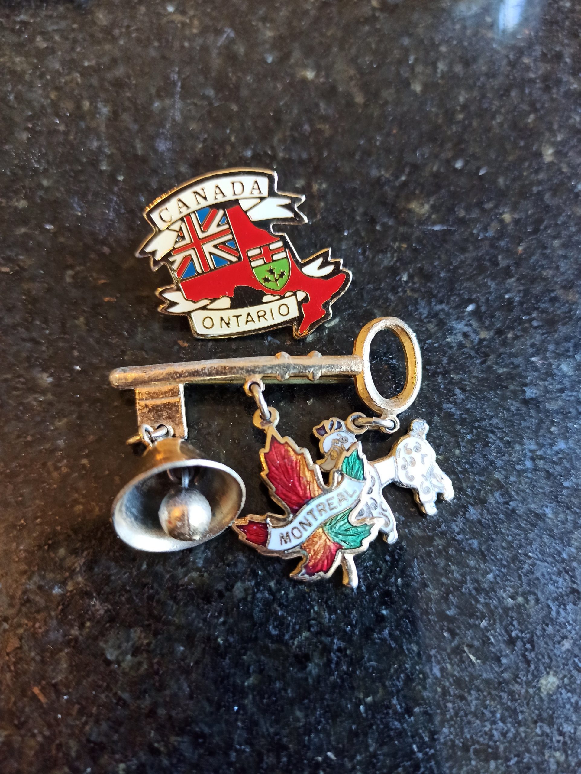 Vintage key Style Brooch With Pendants And Canadian Lapel Pin.