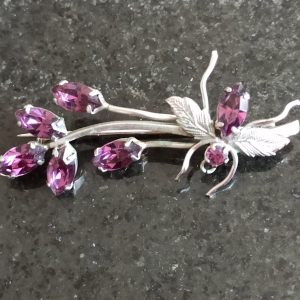Vintage Purple And Silver Metal Brooch. Very Good Condition.