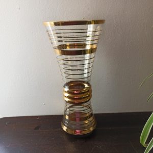 Vintage Gold Banded Glass Vase. Very Good Condition.