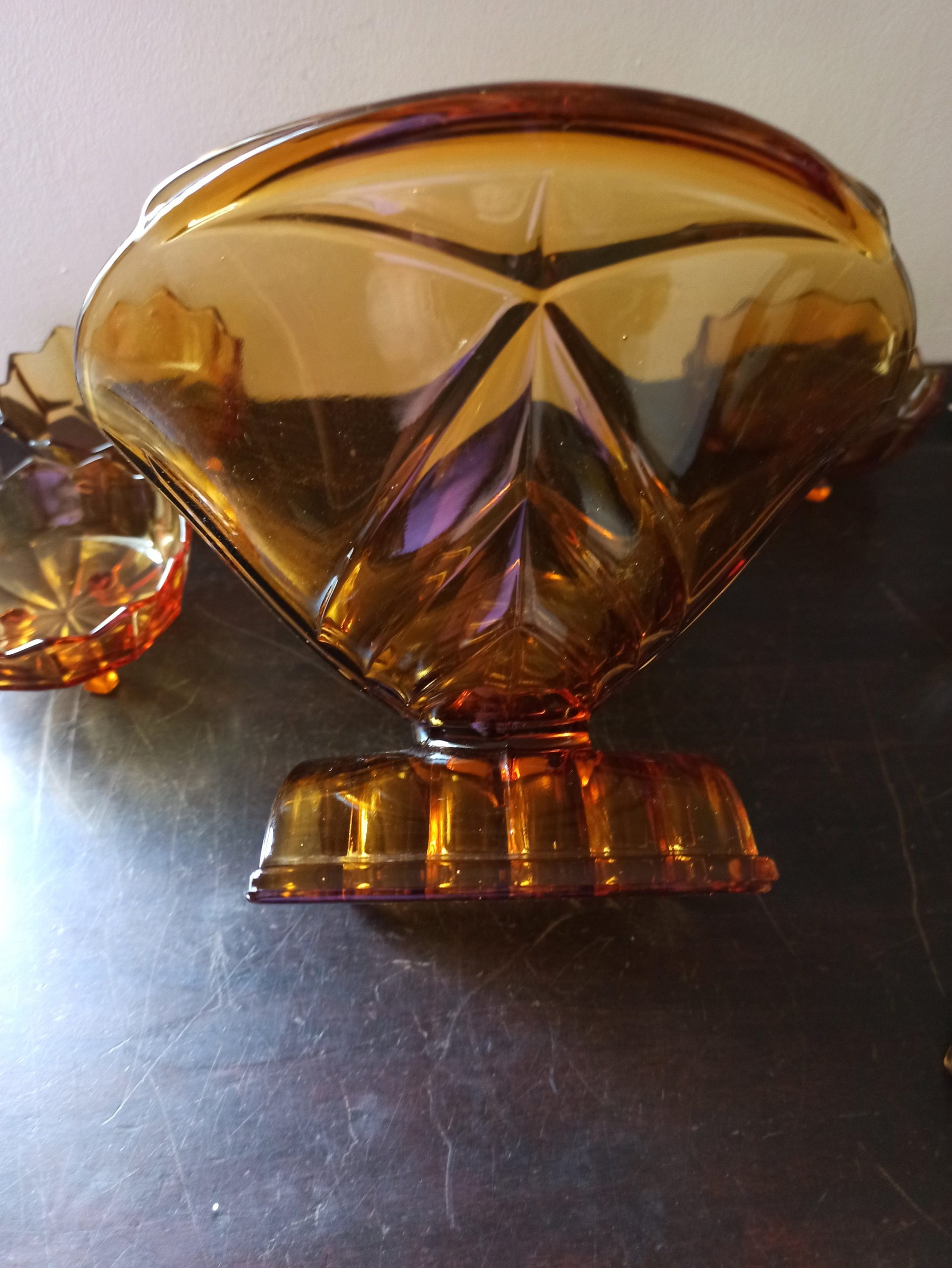 Vintage Amber Glass Serving Dessert Bowl And 6 Matching Glass Bowls. Excellent Condtion. - Image 7