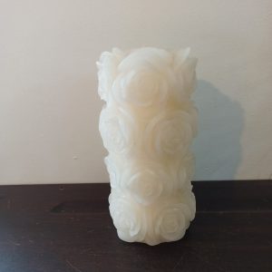 Vintage Rose Carved Wax Pillar Candle. White.