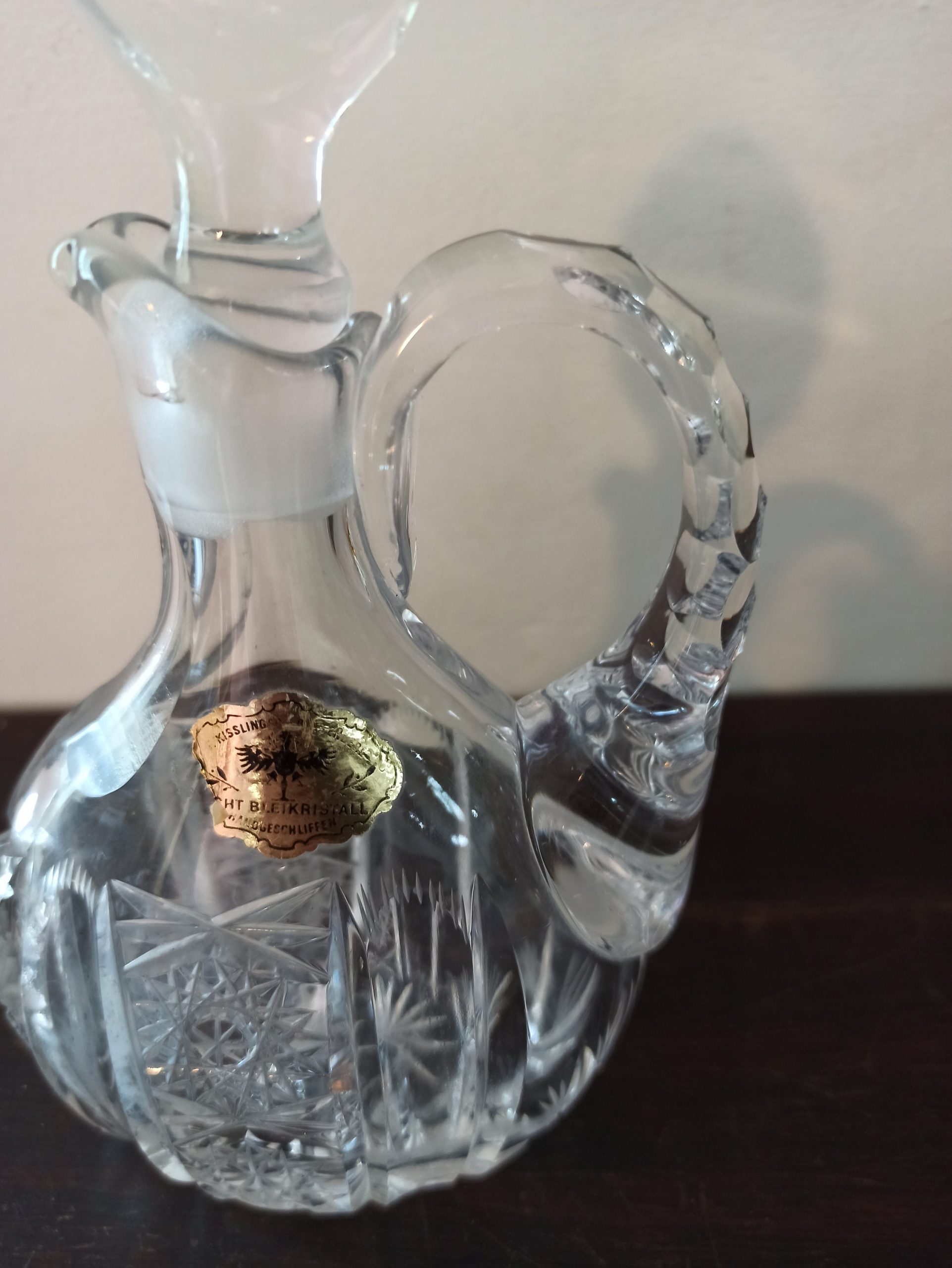 Vintage German Crystal Oil Pourer. Excellent Condtion. Original Label. - Image 3