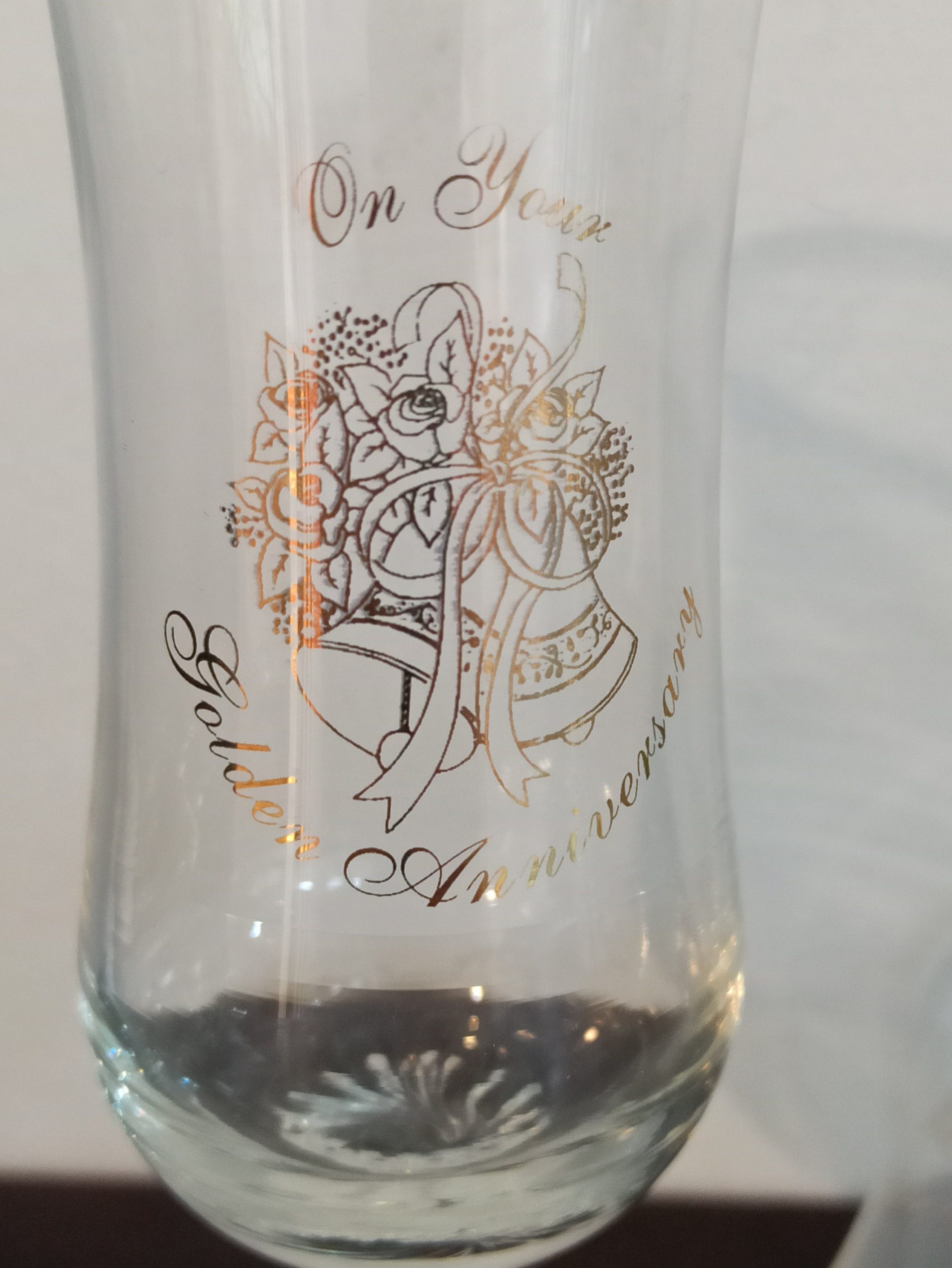Pair of Golden Wedding Aniversary Champagne Flutes. Very Good Condtion. - Image 7