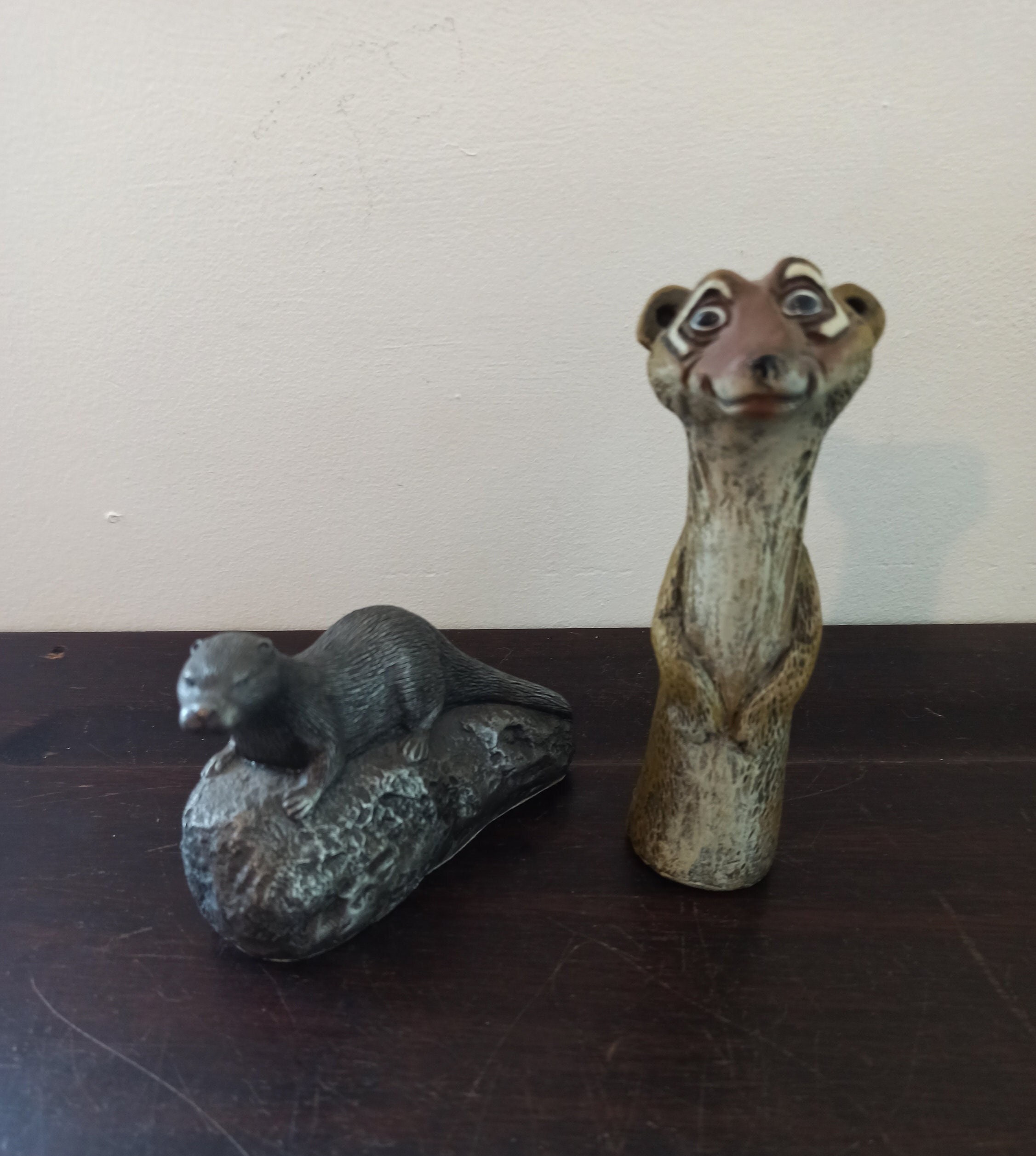 Vintage MeerKat and Otter On a Rock Ornaments. Very Good Condition.