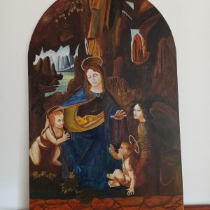 Vintage Studio Painting of Virgin on the Rocks by Leonardo da Vinci. Artist Ken Hill.