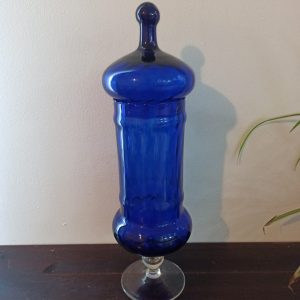 Vintage Cobalt Blue Glass Tall Lidded Storage Jar. Excellent Condition.