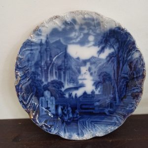 Antique Flow Blue Decorative Cabinet Plate. Old Istanbul. 19th Century.