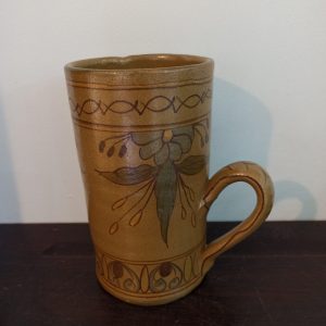 Vintage Pottery Tankard. Very Tall. Heavy. Decorative. Very Good Condition.
