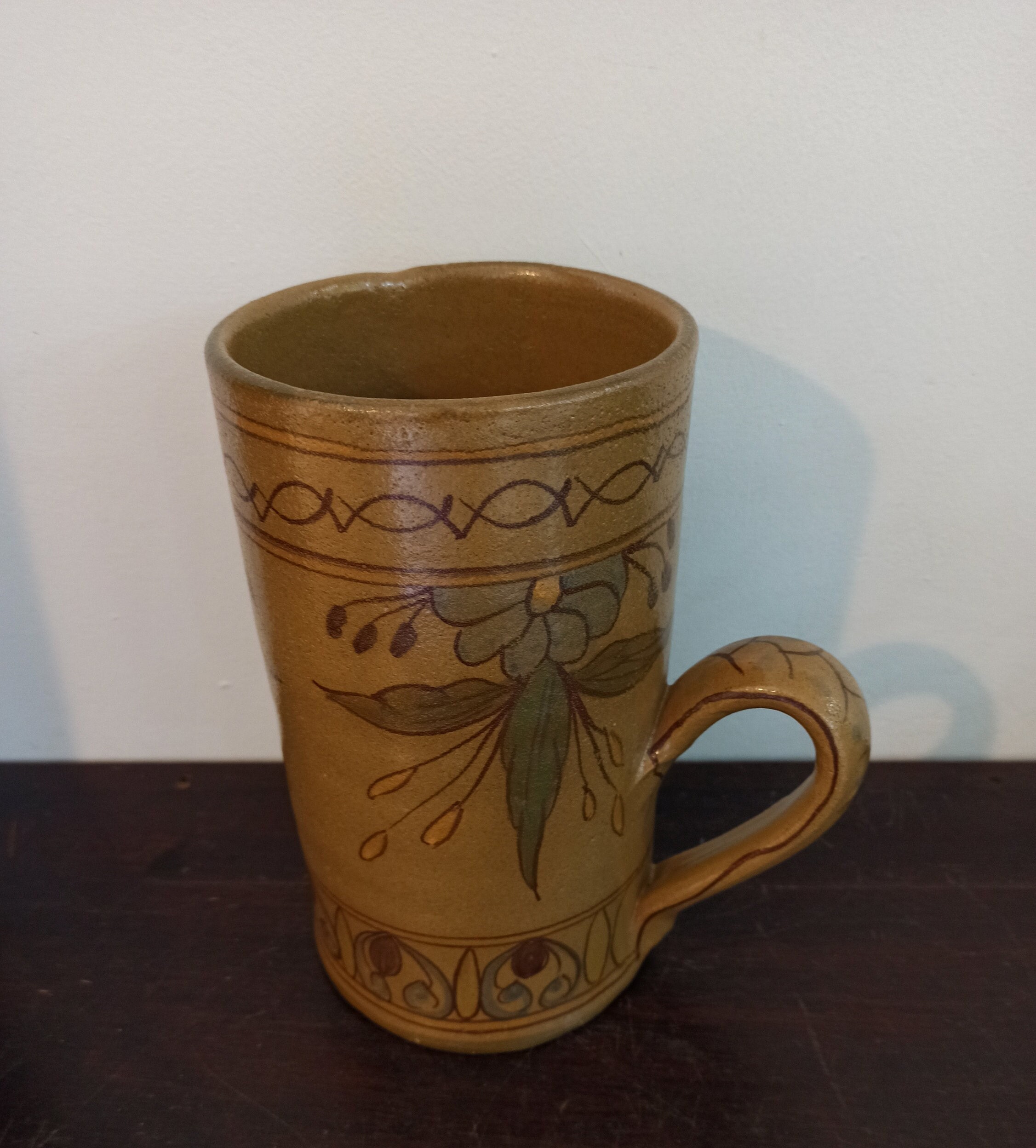 Vintage Pottery Tankard. Very Tall. Heavy. Decorative. Very Good Condition. - Image 2