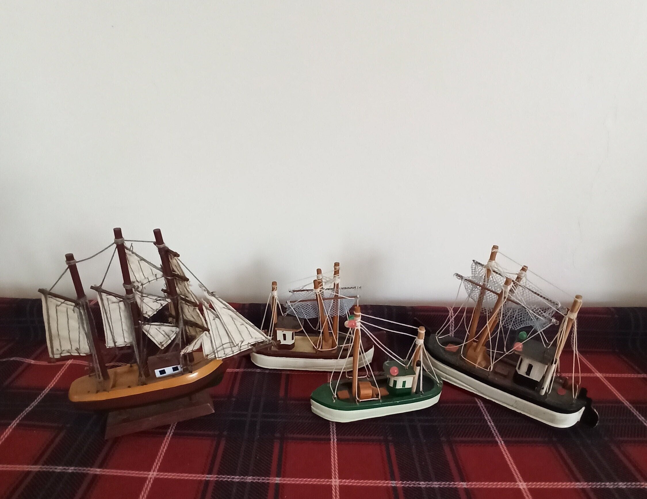 Set of 4 Model Sailing Ships. Good Condition.