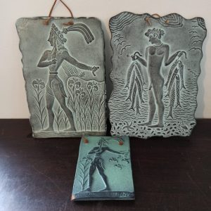 3 Greek Art Pictures on Tile or Slate.