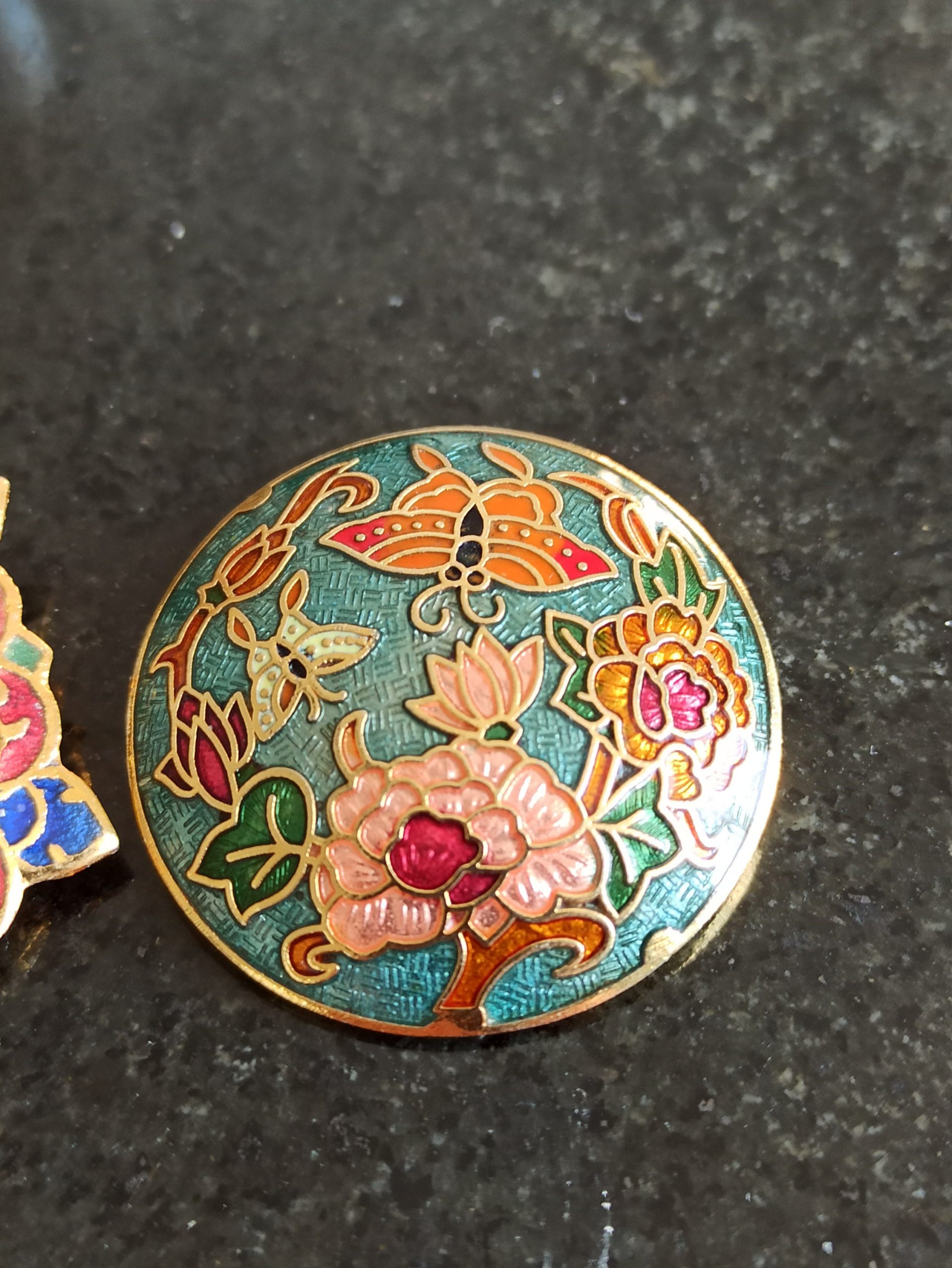 Vintage Brooches. Metal and Cloisonne Style. Costume Jewellery. Good Condition. - Image 3