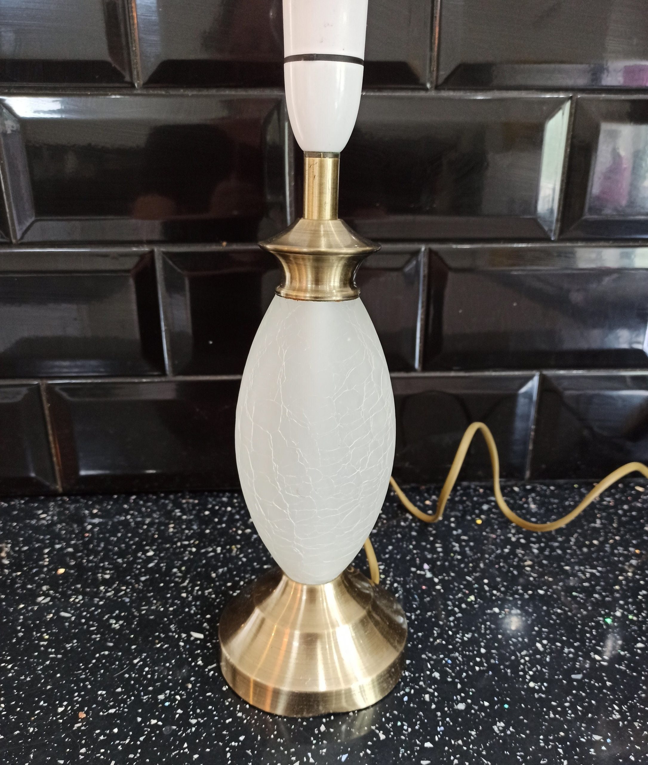Vintage Frosted Glass Crackle Glazed Table Lamp.