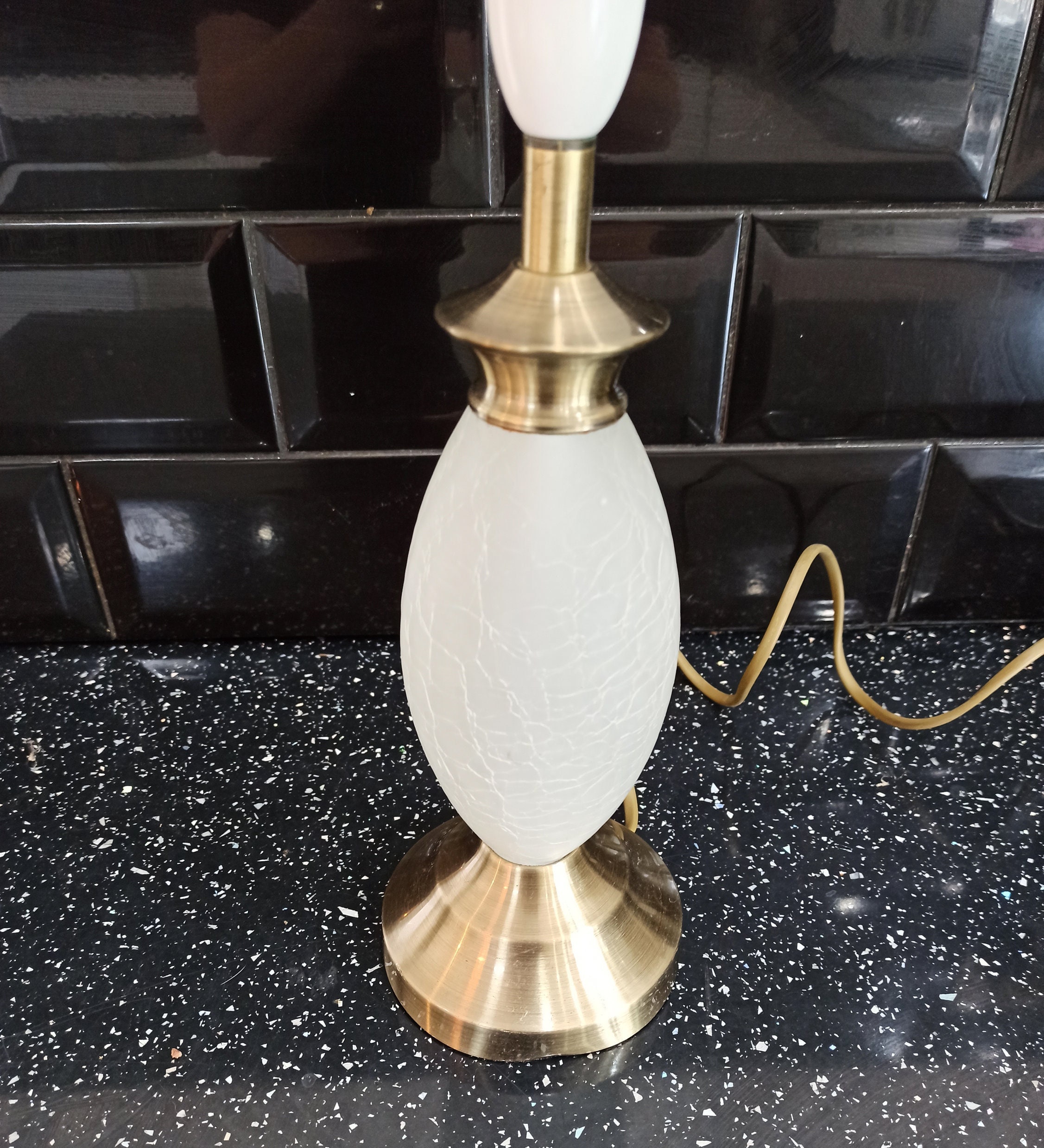 Vintage Frosted Glass Crackle Glazed Table Lamp. - Image 2