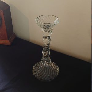 Single Tall Glass Taper Dining Candle Candlestick - Swirl Pattern - V. Good Condition