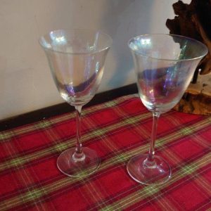 Two Tall Pearlescent Wine Glasses - 21cm tall each