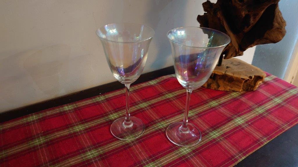 Two Tall Pearlescent Wine Glasses - 21cm tall each