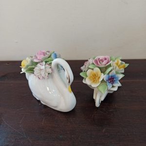 Two Decorative Ornamental Flowers. Swan and Wheelbarrow. Royal Doulton And Royal Addersley.