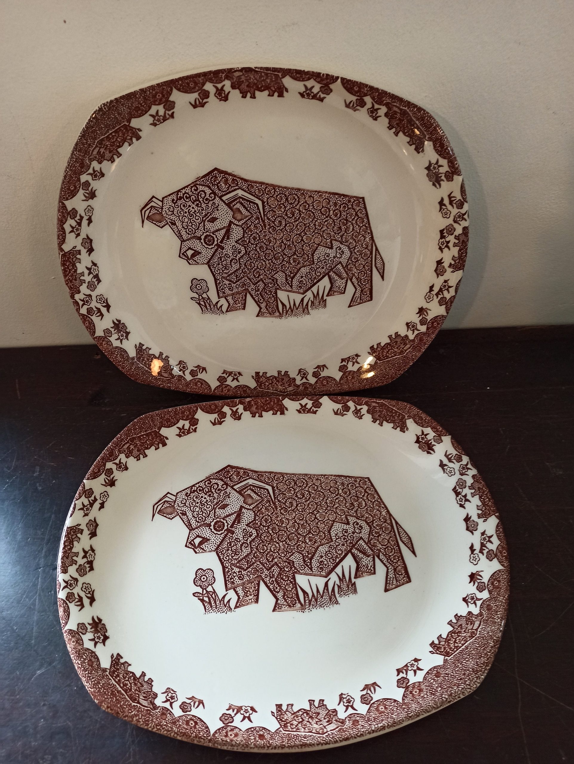 A Pair of Decorative Meat Plates. Bull. Ironstone. - Image 2