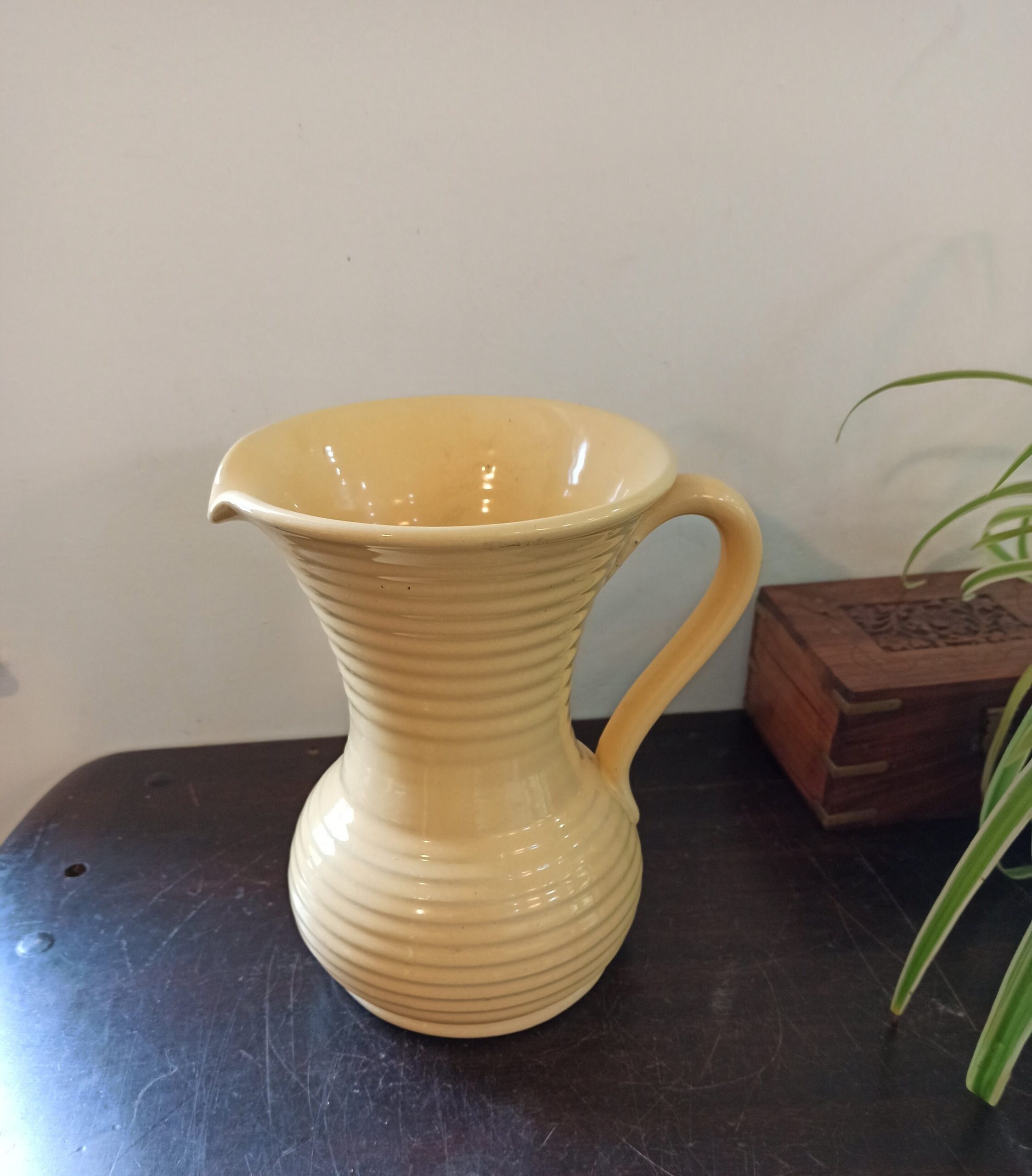 Yellow Ribbed Jug Vase. Lovatt. 1960s.