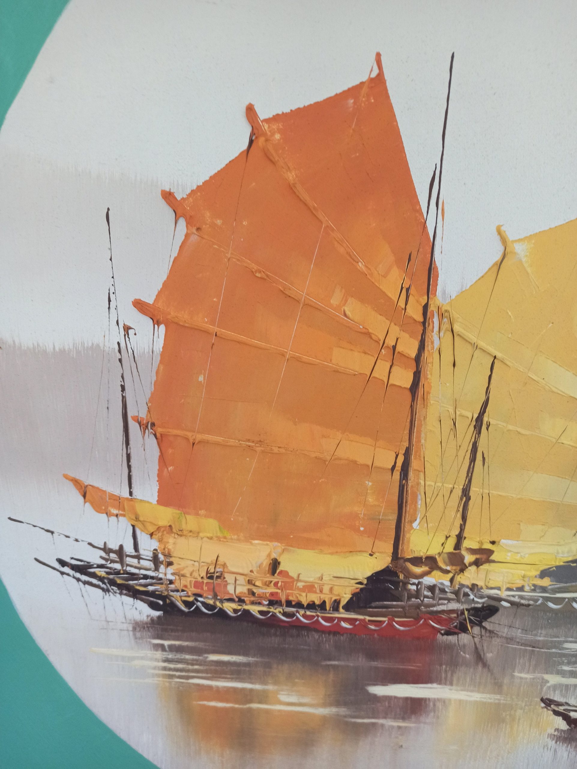 Vintage Chinese Junk Boat on Lake - Framed Wall Picture. Chansing. On Paper With Board Back. - Image 3