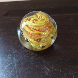 Vintage Paperweight. Yellow and Orange Swirls. Glass. Excellent Condition.