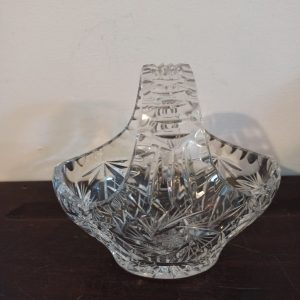 Vintage Ornamental Glass Basket With Handle. Very Good Condition. Pin Wheel Decorated. Lead Crystal.