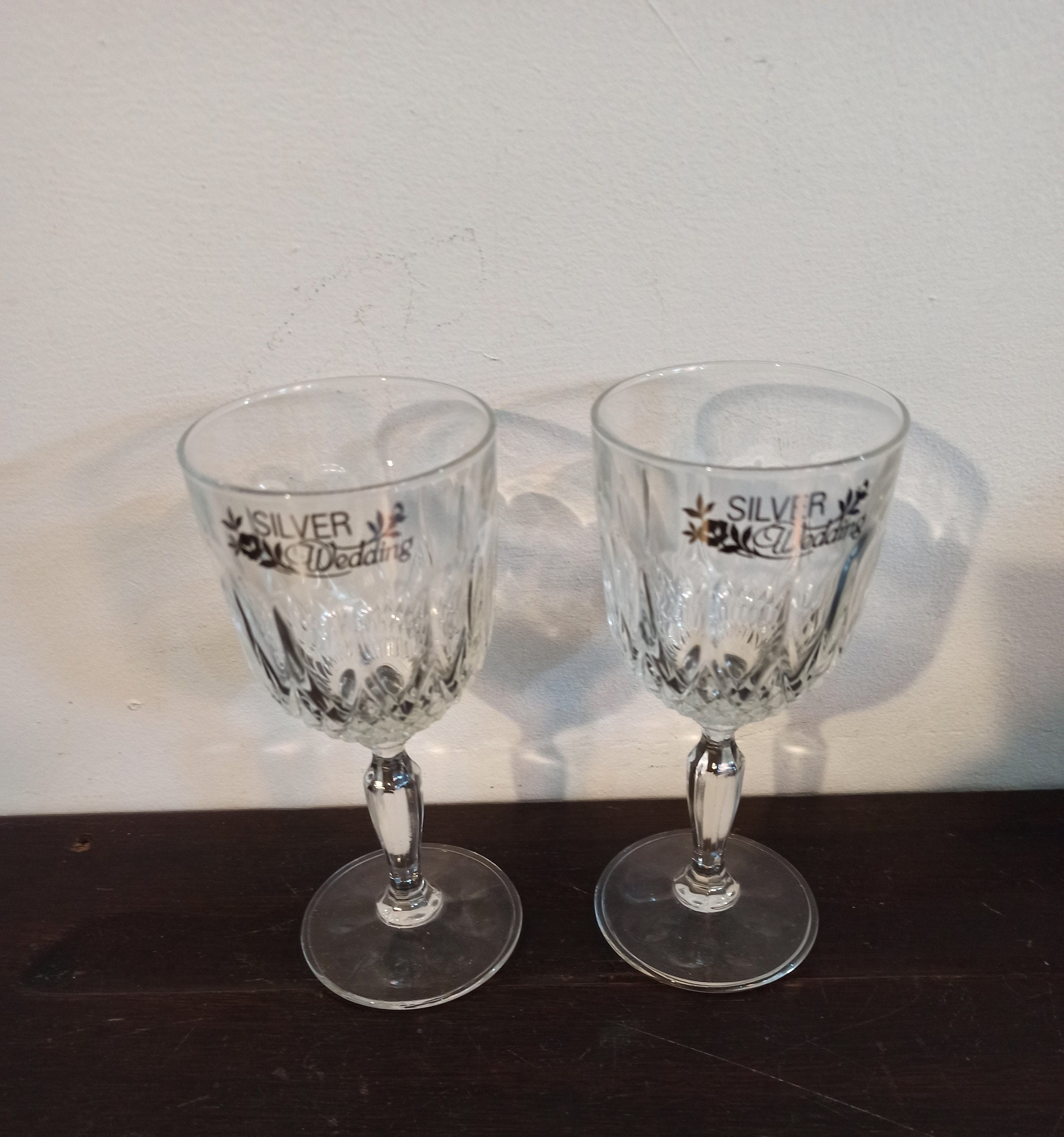 A Pair of Vintage Silver Wedding Sherry Glasses. Very Good Condition.