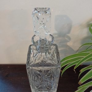 Vintage Square Shoulder Lead Crystal Decanter. Stopper Fits Perfectly. Pin Wheel Design. Very Good Condition.