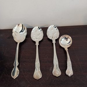 Two Vintage EPNS Serving Spoons (Ashfields, England) And One (Rogers Brothers) 1842 Rose Serving Sppon Caddy Spoon.