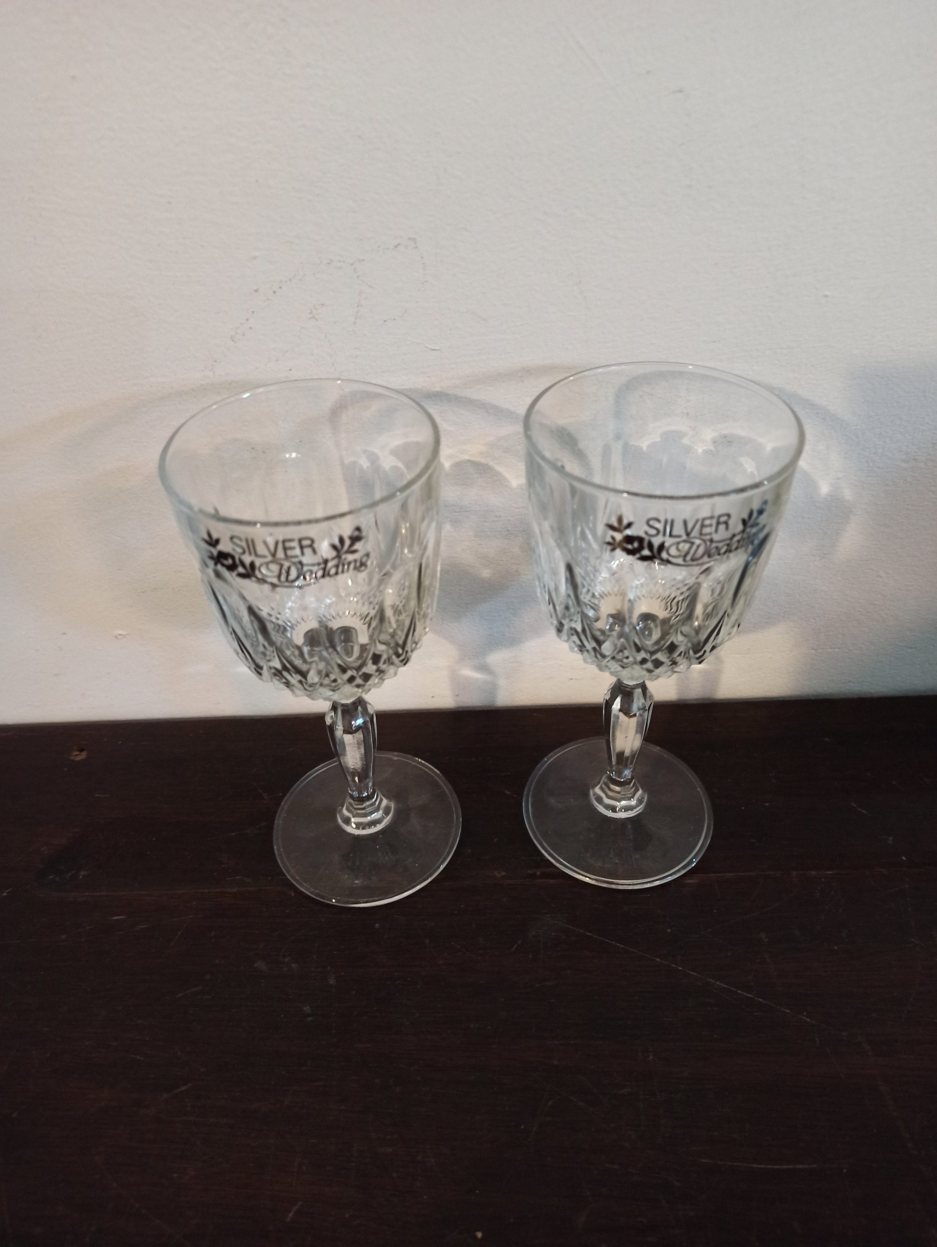 A Pair of Vintage Silver Wedding Sherry Glasses. Very Good Condition. - Image 2