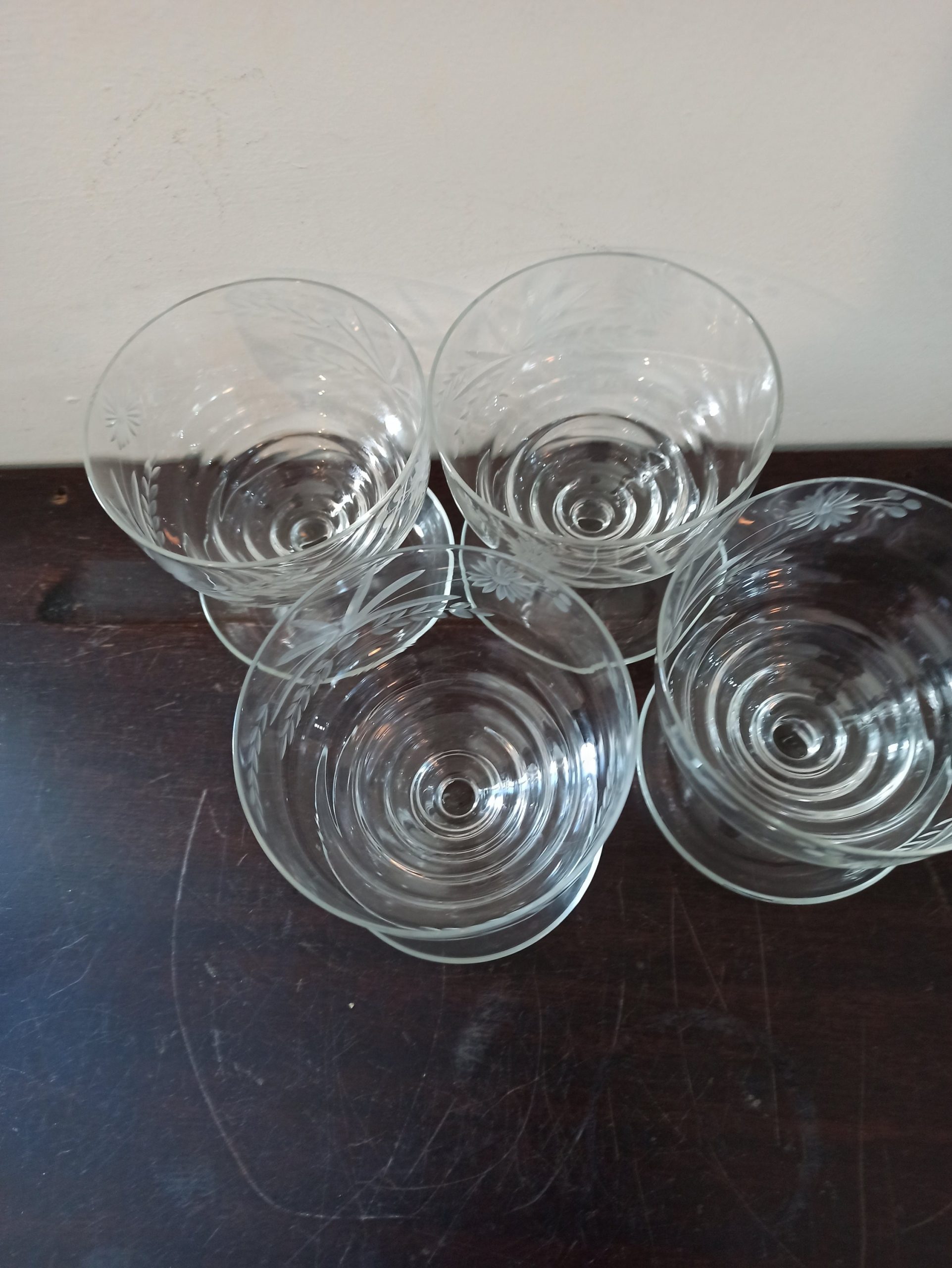 Vintage 4 Glass Dessert Dishes With Spoon Rest Trays. - Image 3