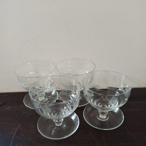 Vintage 4 Glass Dessert Dishes With Spoon Rest Trays.