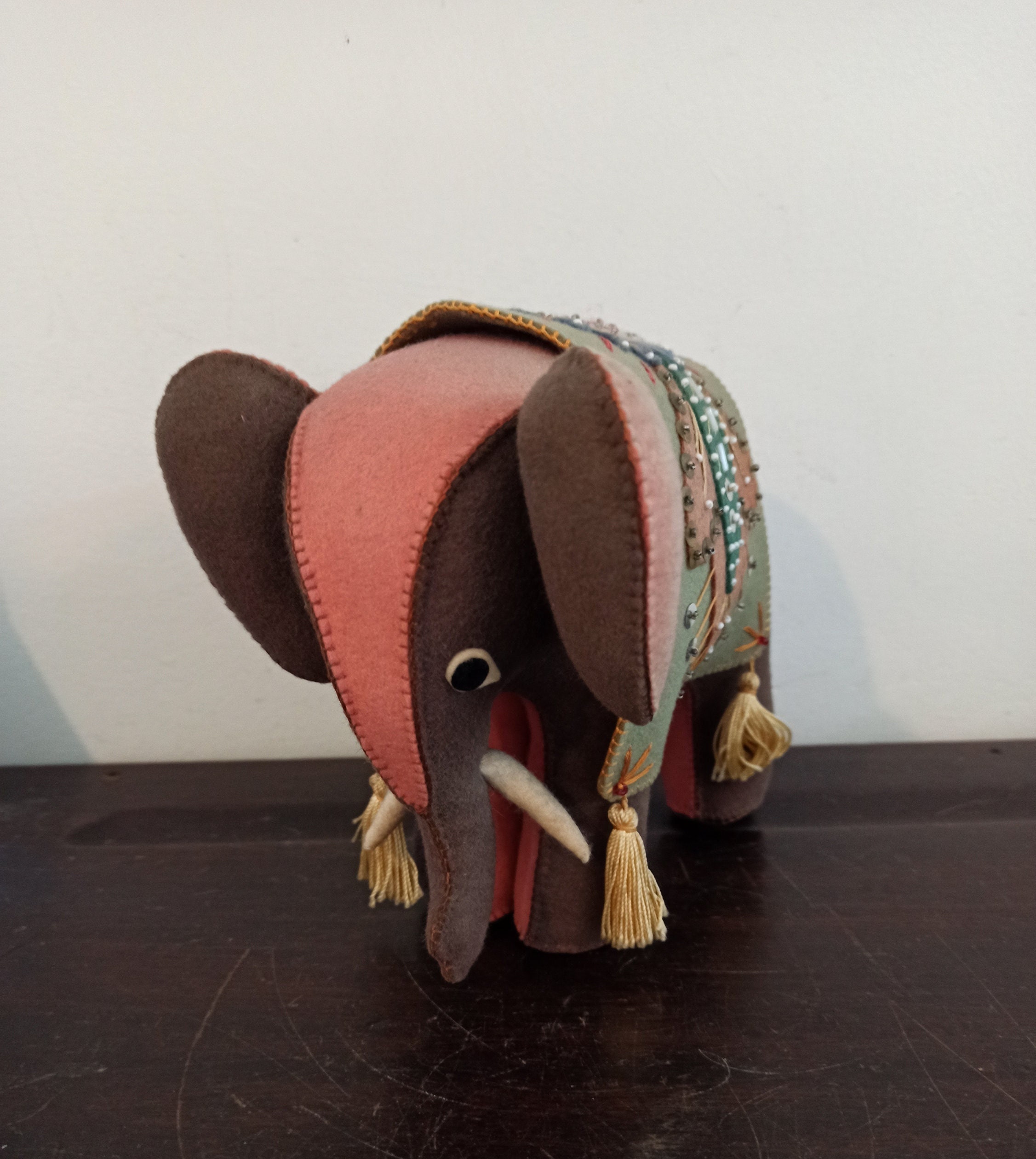 Handmade Vintage Felt Elephant. Good Condition.