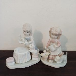 Two Vintage Ornaments. Little Girl With Puppy. Excellent Condition.