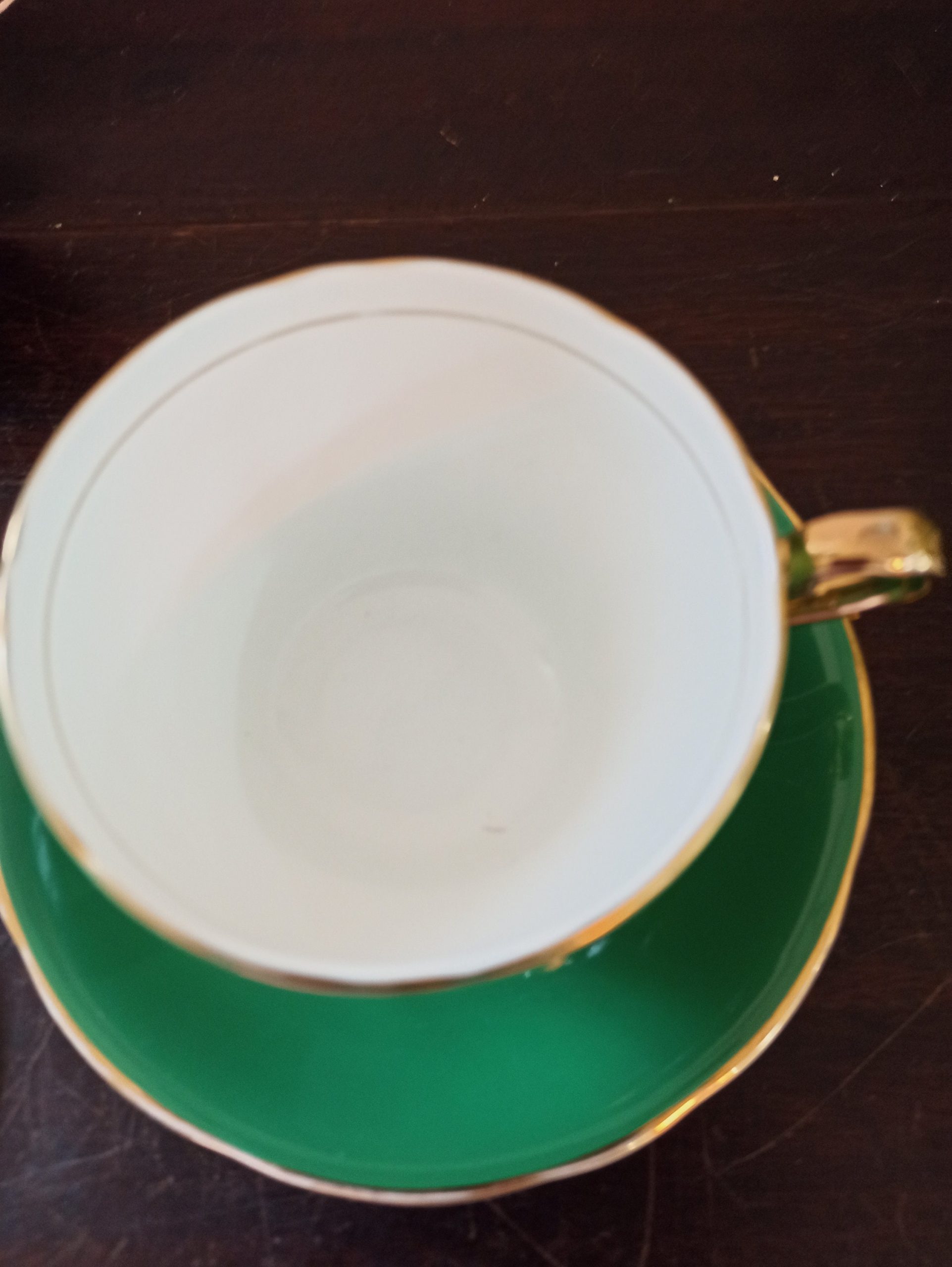Two Edwardian Cups and Saucers, Black and Green With Gold Edge - Bone China - Image 7
