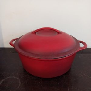 Vintage Cast Iron Enamelled Lidded Cooking Pot. Red