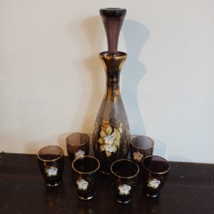 Antique Glass Decanter And 6 Shot Glasses - Early 1900's