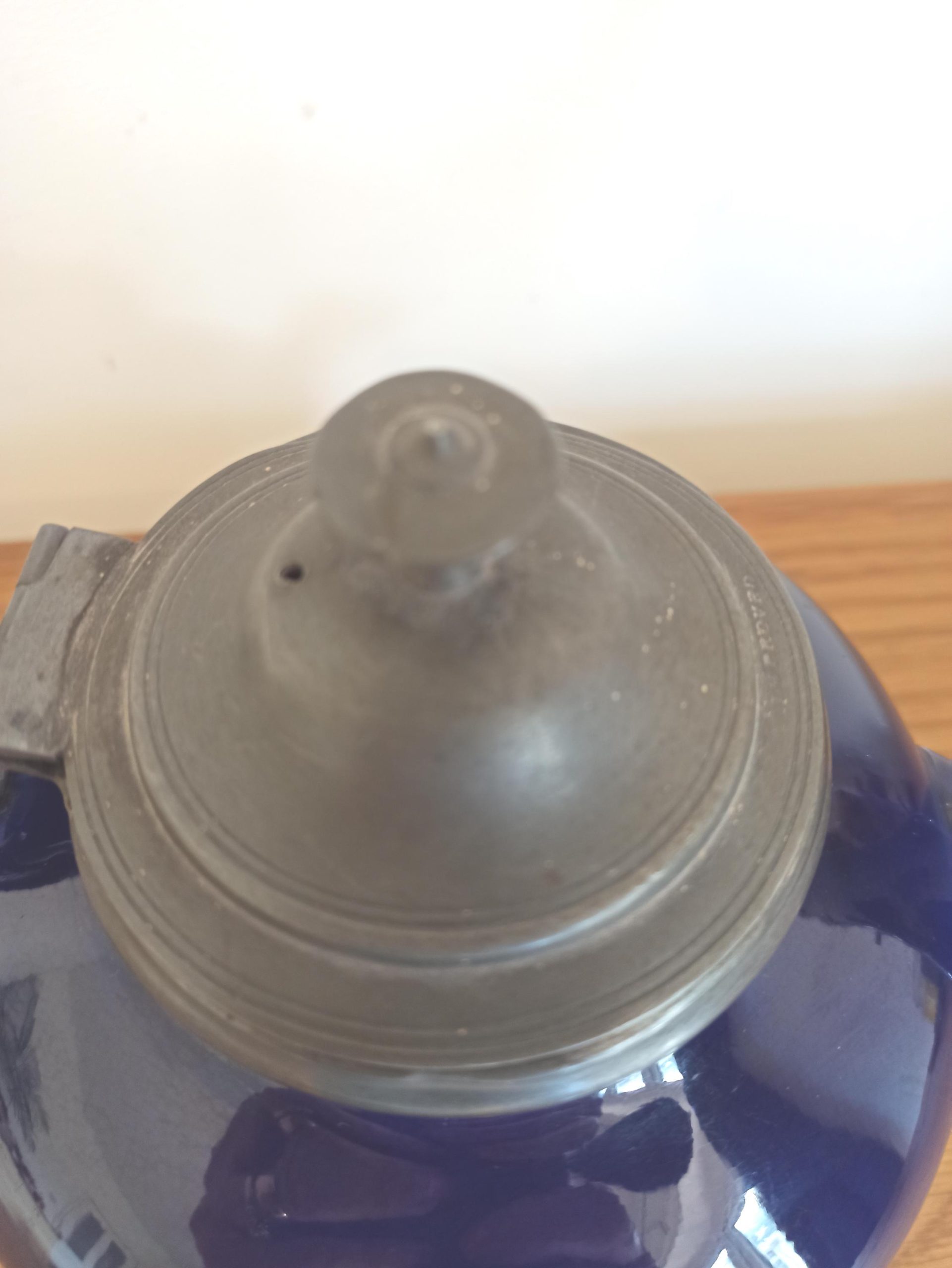 Vintage Cobalt Blue Teapot With Pewter Lid. Good Condition. - Image 3
