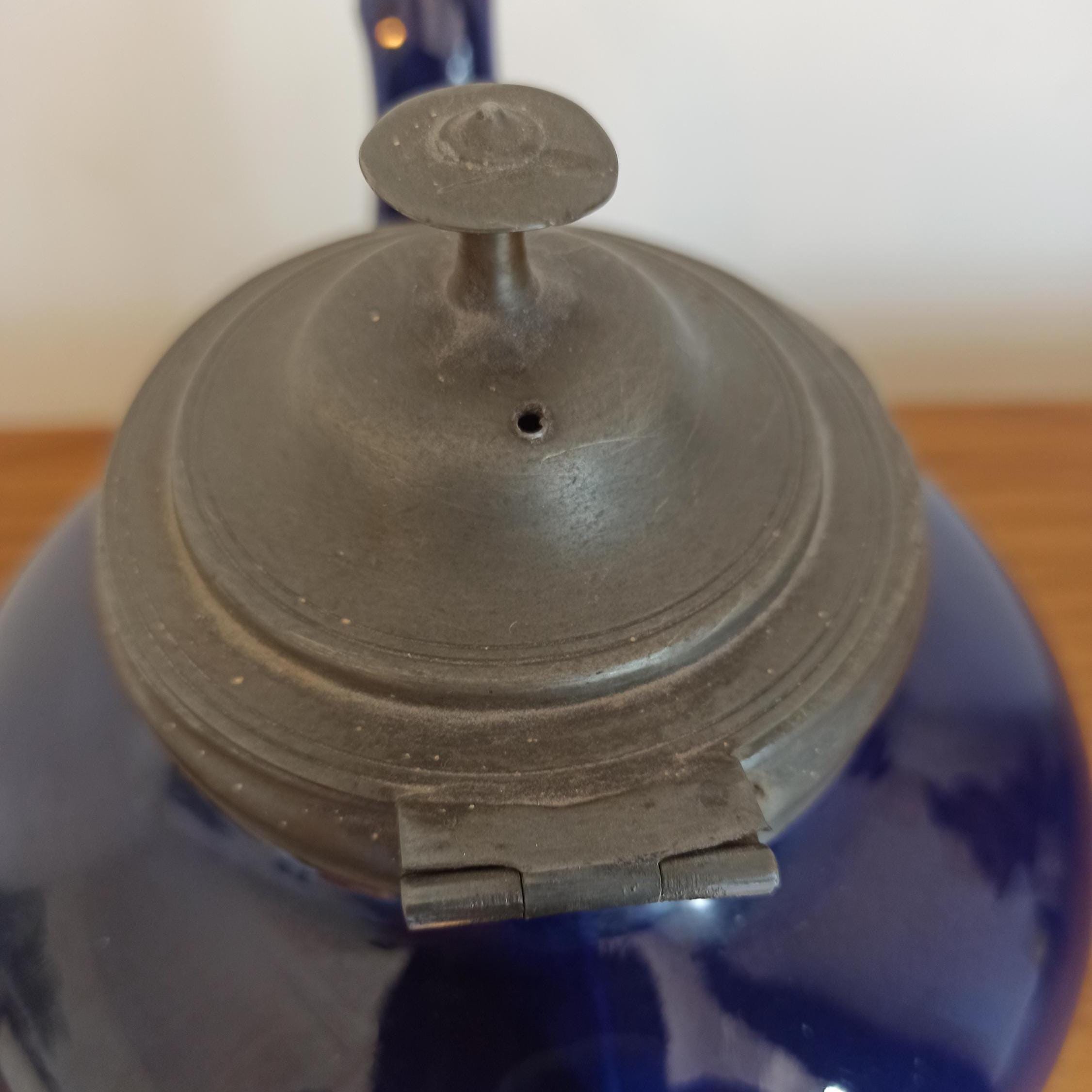 Vintage Cobalt Blue Teapot With Pewter Lid. Good Condition. - Image 8
