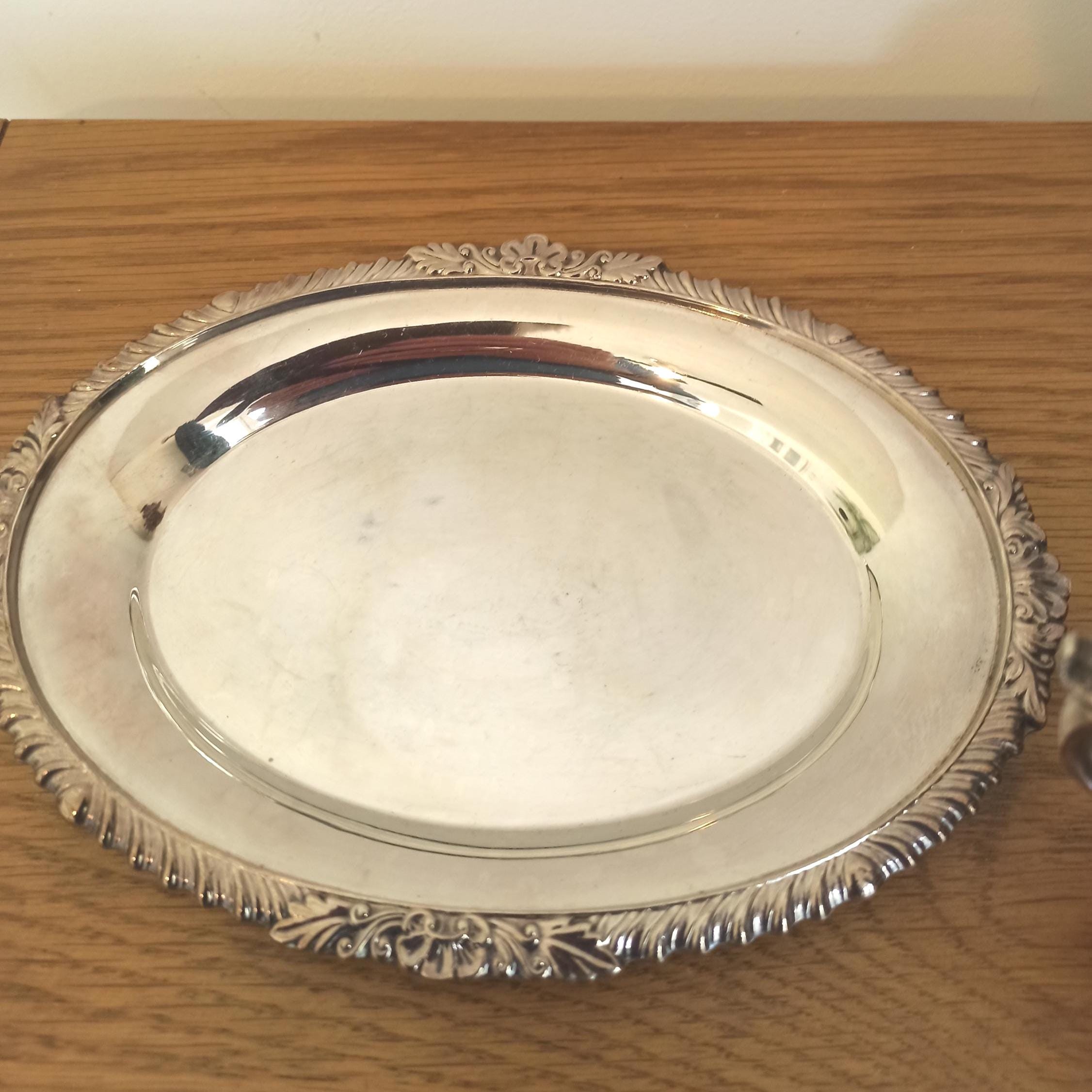 Silver Plated Sauce Boats with Stands And Sugar Bowl with Tongs. - Image 4