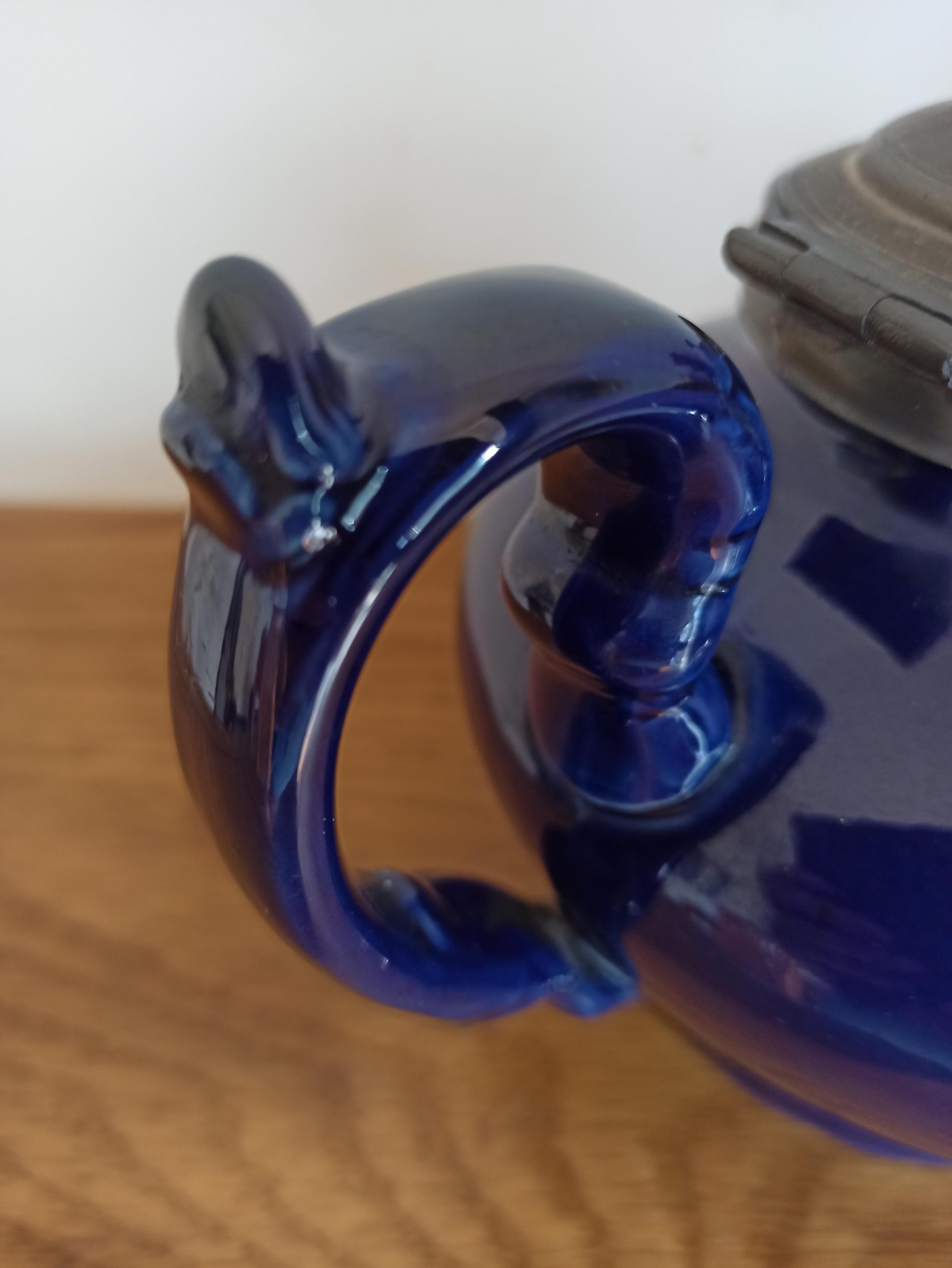 Vintage Cobalt Blue Teapot With Pewter Lid. Good Condition. - Image 7