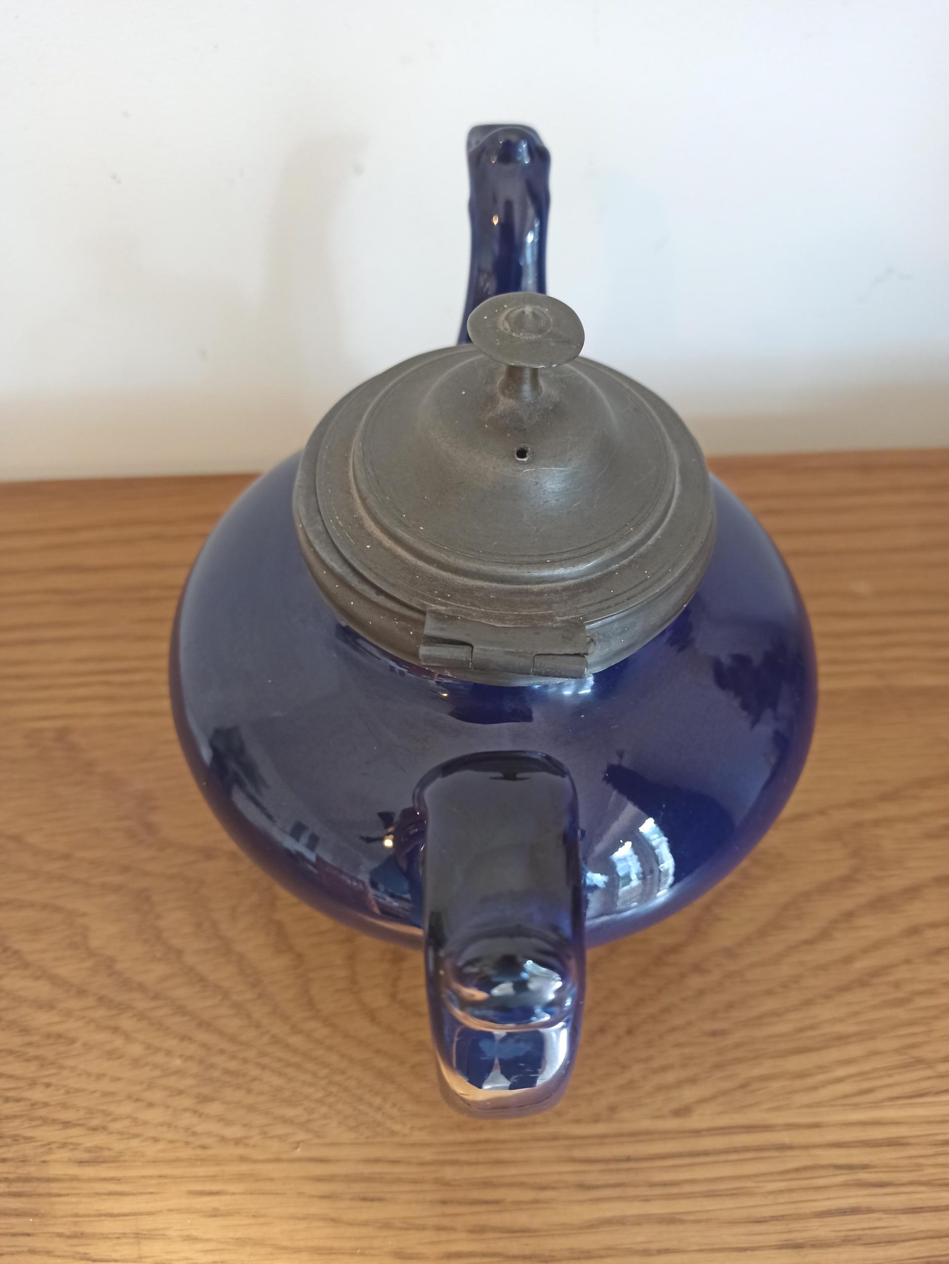 Vintage Cobalt Blue Teapot With Pewter Lid. Good Condition. - Image 2
