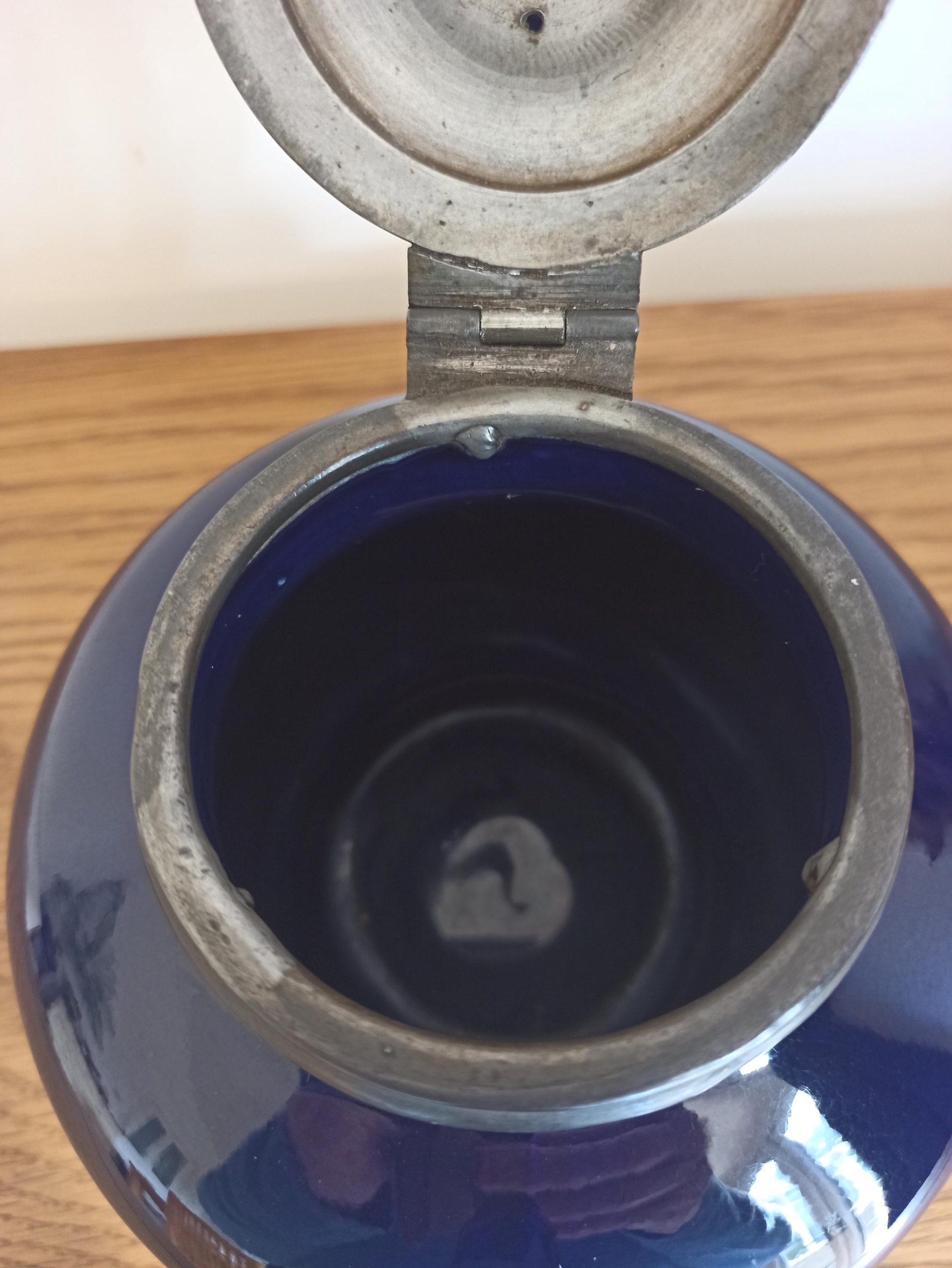 Vintage Cobalt Blue Teapot With Pewter Lid. Good Condition. - Image 5
