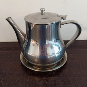 Stainless Steel Teapot For Two, With Protective Base Tray.