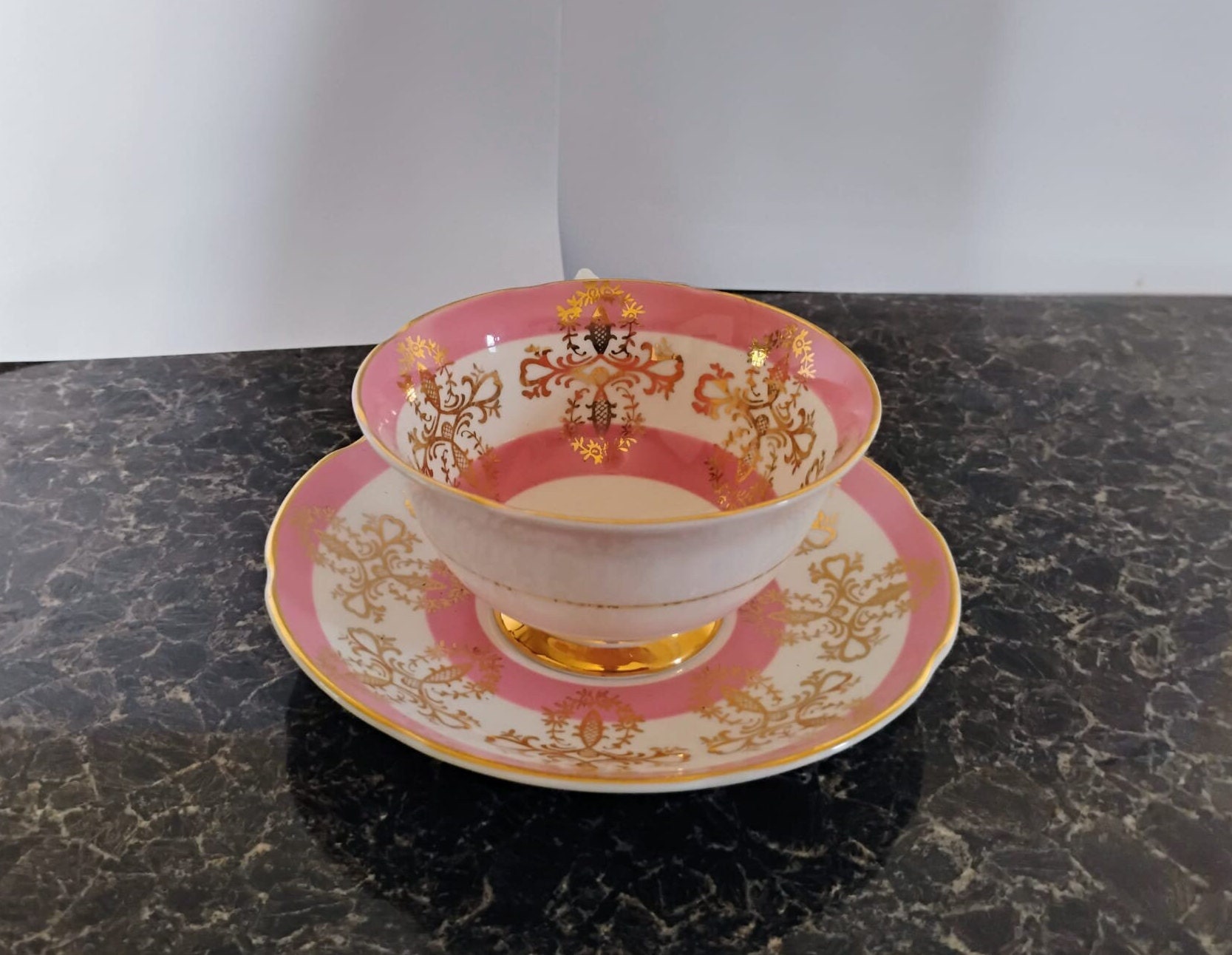 Vintage Royal Grafton Pink and White Floral tea cup duo. Very Good to Excellent condition.