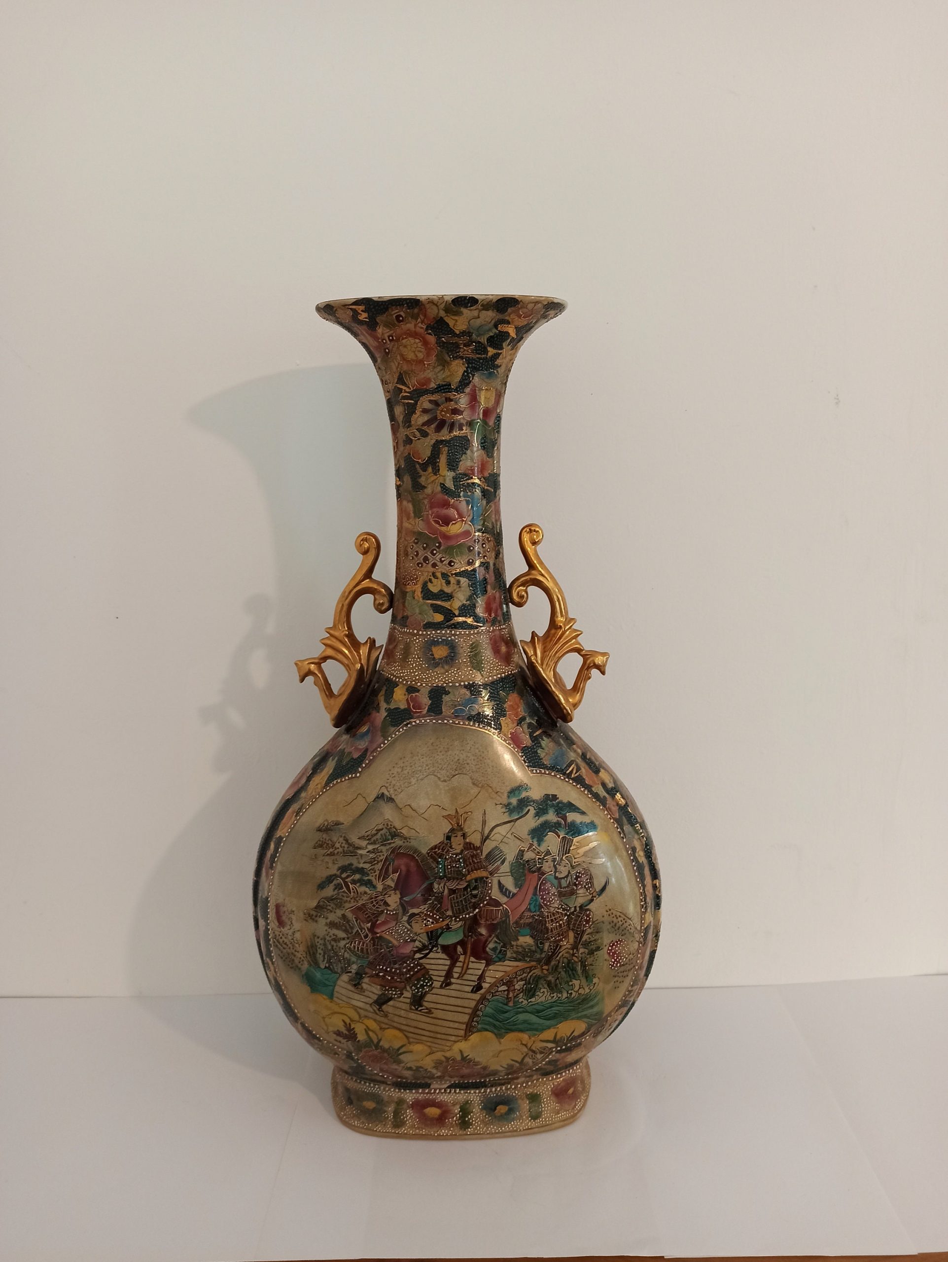 Vintage Chinese Tall Vase. Twin Handled. Moon Flask. Good Condition.